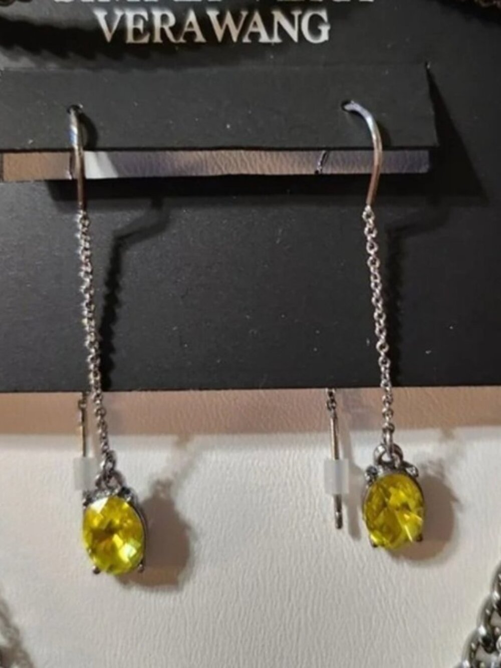 VERA WANG Rocker Chic Gunmetal Yellow-Green Crystal 2.56" Hoop Earrings**NEW! - Picture 7 of 11